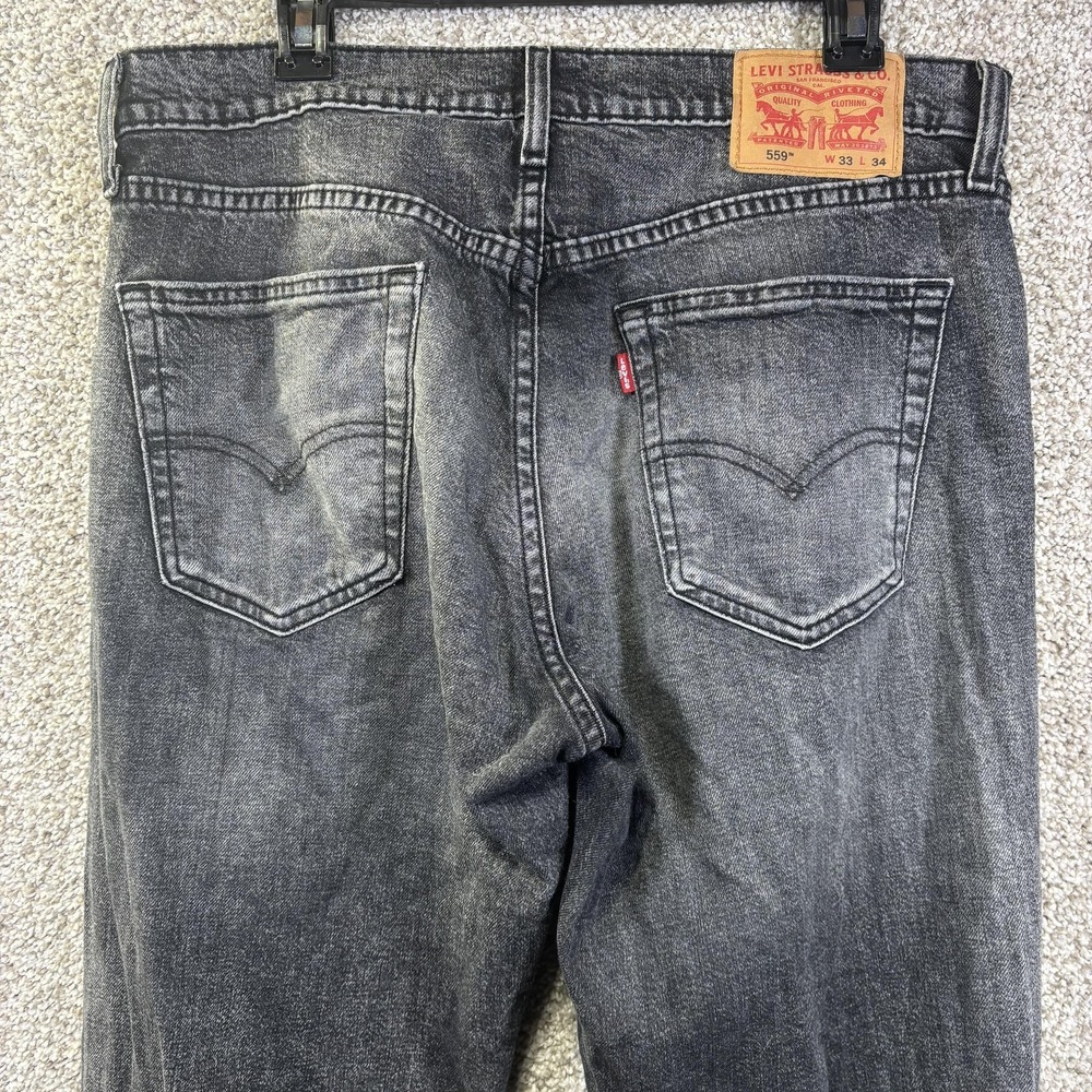 Levis 559 Jeans Mens 33x34 Gray Relaxed Straight Charcoal Wash Denim Zip Fly